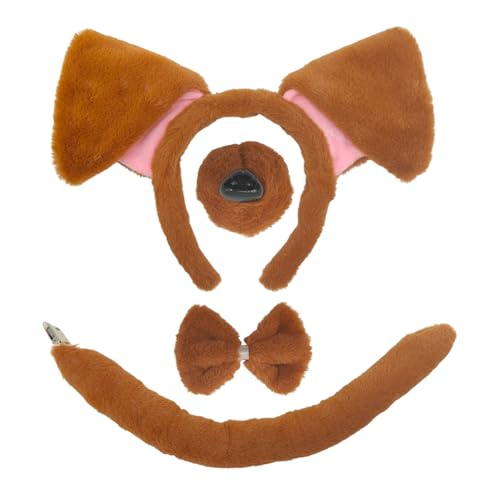 TUONYIS 4 Stücke Hundeohren Kopfbedeckung und Schwanz Nase Fliege Set, Tier Hündchen Kostüm Kinder Set, Hund Ohren Stirnband, für Karneval Welttag des Buches Halloween Cosplay, Tier-Mottoparty (Braun) TUONYIS 4 Stücke Hundeohren Kopfbedeckung und Schwanz Nase Fliege Set, Tier Hündchen Kostüm Kinder Set, Hund Ohren Stirnband, für Karneval Welttag des Buches Halloween Cosplay, Tier-Mottoparty (Braun) von TUONYIS