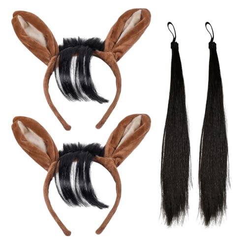 TUONYIS 4 Stücke Pferdeohren Set am Kopfband und Schwanz, Bauernhof Plüsch Pferdeohren Weihnachtsstirnband, Stierhörner Kostümset, für Jungen und Mädchen, Erwachsene, Teufelsfest-Themenzubehör (Braun) TUONYIS 4 Stücke Pferdeohren Set am Kopfband und Schwanz, Bauernhof Plüsch Pferdeohren Weihnachtsstirnband, Stierhörner Kostümset, für Jungen und Mädchen, Erwachsene, Teufelsfest-Themenzubehör (Braun) von TUONYIS