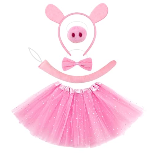 TUONYIS 5 Stück Schwein Kostüm Set, Schwein Ohren Stirnband Schweinenase Zusammengerollter Schwanz Fliege Tutu Rock für Kinder, Tier Phantasie Kostüm Kit für Karneval Cosplay Halloween Party (Rosa) TUONYIS 5 Stück Schwein Kostüm Set, Schwein Ohren Stirnband Schweinenase Zusammengerollter Schwanz Fliege Tutu Rock für Kinder, Tier Phantasie Kostüm Kit für Karneval Cosplay Halloween Party (Rosa) von TUONYIS