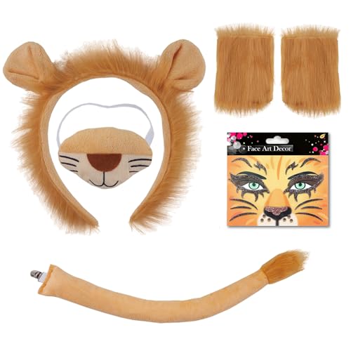 TUONYIS 5 Stück König der Löwen Kostüm,Haarband Nase Handschuhe Schwanz Gesicht Aufkleber Anzug,Löwe Kostüm Zubehör Kit für Kinder Cosplay Weihnachten Geburtstag Halloween(Orange) TUONYIS 5 Stück König der Löwen Kostüm,Haarband Nase Handschuhe Schwanz Gesicht Aufkleber Anzug,Löwe Kostüm Zubehör Kit für Kinder Cosplay Weihnachten Geburtstag Halloween(Orange) von TUONYIS