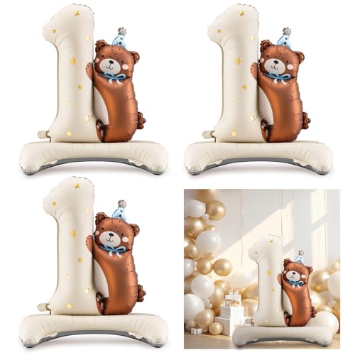 TUONYIS Luftballons zum 1. Geburtstag, für Jungen und Mädchen, 1. Geburtstag mit Teddybär, Luftballons, Erste Dekorationen für das erste Babyzubehör, 1 Jahr altes Baby, Rot, 3 Stück von TUONYIS