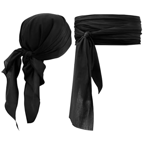 TUONYIS Schwarz Piraten Accessoires Set,Piratenkapitän Mittelalterliche Große Schärpe Bandana,Piratenkostüm Piratenkapitän Kostümzubehör für Erwachsene und Kinder Halloween Karneval Cosplay(Schwarz) von TUONYIS