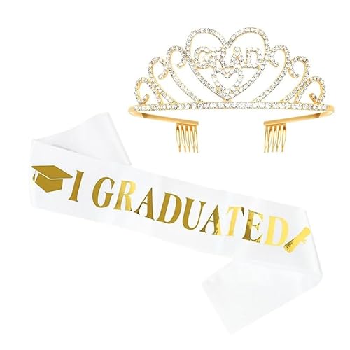 TUOYDJA Bachelor Hut Stirnband,Graduation Cap Holder Abschluss-Satin-Schärpe, Grad-Glitzer-Strass-Krone, Feier-Geschenke, Foto-Requisiten, Glückwunsch-Absolventen-Party-Zubehör(S01) von TUOYDJA
