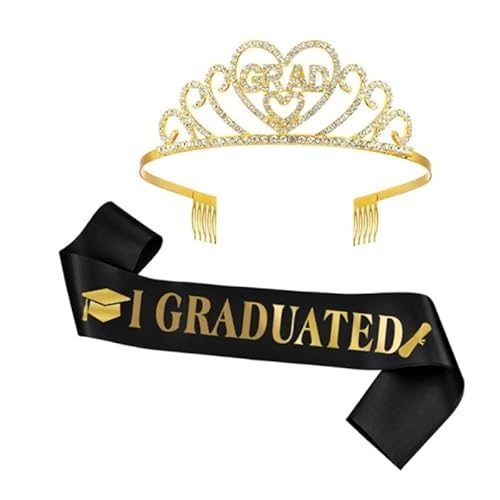 TUOYDJA Bachelor Hut Stirnband,Graduation Cap Holder Abschluss-Satin-Schärpe, Grad-Glitzer-Strass-Krone, Feier-Geschenke, Foto-Requisiten, Glückwunsch-Absolventen-Party-Zubehör(S02) von TUOYDJA