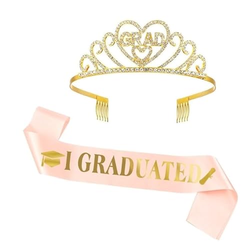 TUOYDJA Bachelor Hut Stirnband,Graduation Cap Holder Abschluss-Satin-Schärpe, Grad-Glitzer-Strass-Krone, Feier-Geschenke, Foto-Requisiten, Glückwunsch-Absolventen-Party-Zubehör(S03) von TUOYDJA
