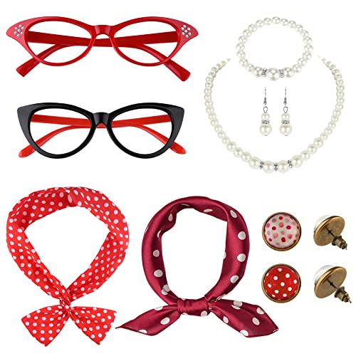TUPARKA 12 Stücke 50er Jahre Rockabilly Kostüm Accessoires Damen 1950s Zubeh?r Set Inklusive Polka Dots Bandana Haarband Ohrringe Bracelet Katzenaugen Sonnenbrille Chiffon Schal TUPARKA 12 Stücke 50er Jahre Rockabilly Kostüm Accessoires Damen 1950s Zubeh?r Set Inklusive Polka Dots Bandana Haarband Ohrringe Bracelet Katzenaugen Sonnenbrille Chiffon Schal von TUPARKA