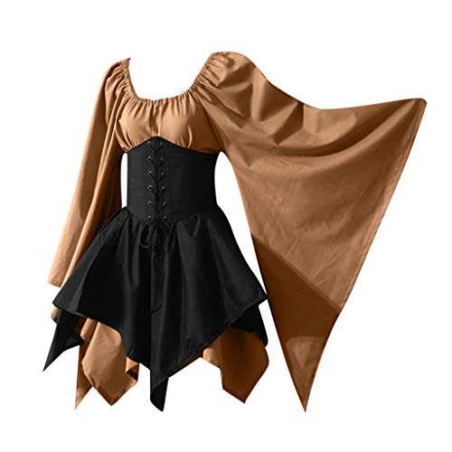 TUQIDEWU Faschingskostüme Damen Wikinger Kleid Cowgirl Kostüm Gothic Kleid Mittelalter Kleid Kostüm Fasching Viktorianisches Kleid Vampir Kostüm Mittelalter Kleid Prinzessin Kostüm Hippie KleidA024 von TUQIDEWU