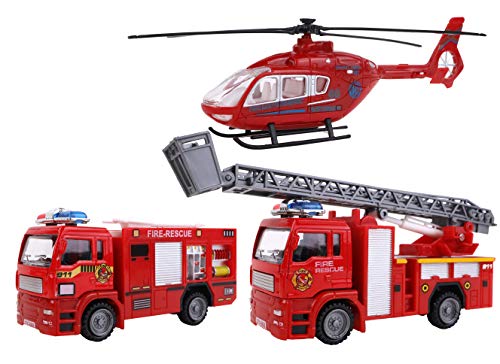 Turbo Challenge - Feuerwehr-Set - Einsatzfahrzeuge - 020344 - Freilaufauto - Rot - Kunststoff und Metall - Kinderspielzeug - Auto - Geschenk - Ab 3 Jahren von MGM