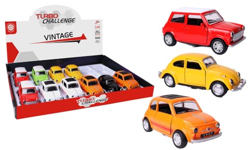 TURBO CHALLENGE - Pack mit 12 Vintage Lizenzautos - Die Cast - 024401PA - 1/36 - Retro-Reibungsauto - Metall - Kinderspielzeug - Geschenk - Ab 3 Jahren von TURBO CHALLENGE