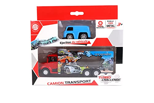 Turbo Challenge - Transport-LKW mit Katapult - Druckguss - 020310-1/28 - Rückstoßauto und Freilauf-Räder - Rot - Metall - Ab 3 Jahren von TURBO CHALLENGE
