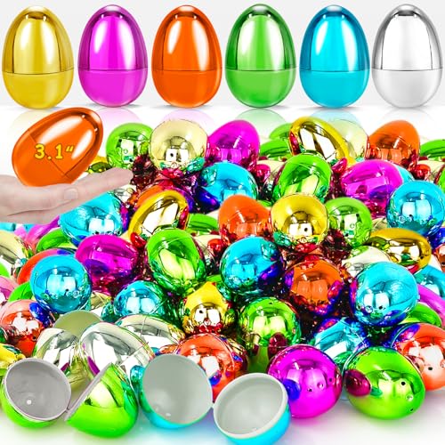 48 Stück 8 cm große metallische Ostereier, Großpackung, glänzendes goldenes Ei, befüllbare Kunststoff-Ostereier, leer für Ostereiersuche, Partyzubehör, Oster-Leckerei-Füller, Korbfüller, 48 Stück 8 cm große metallische Ostereier, Großpackung, glänzendes goldenes Ei, befüllbare Kunststoff-Ostereier, leer für Ostereiersuche, Partyzubehör, Oster-Leckerei-Füller, Korbfüller, von TURNMEON