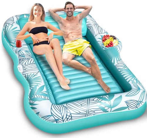 Aufblasbare Sonnenliege für Erwachsene mit Rückenlehne und großem Getränkehalter, wassergefülltes Sonnenbett, Schwimmbad, Floß, Schwimmbad, Schwimmbad, Party-Spielzeug für Erwachsene, 210,8 x 160 cm, von TURNMEON
