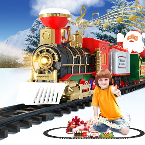 TUSEASY Elektrischer Zug Spielzeug Set für Kinder, Eisenbahn mit Dampf, Licht und Klang (Ein/Aus), Weihnachtszug um den Baum, Geschenk für Kinder ab 3-8 Jahren von TUSEASY