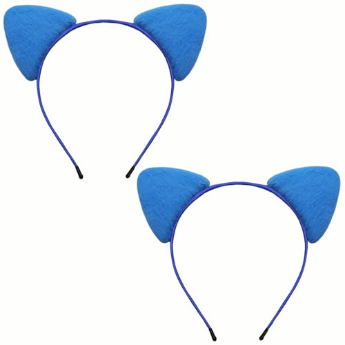 TUTKIMUS 2 Pack Katzenohren Stirnband, weiches pelziges Katzenohr für Frauen Jungen & Mädchen, Cosplay Party Rollenspiel Katzen Kostüm Zubehör, Blau, Medium von TUTKIMUS