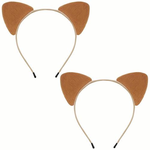 TUTKIMUS 2 Pack Katzenohren Stirnband, weiches pelziges Katzenohr für Frauen Jungen & Mädchen, Cosplay Party Rollenspiel Katzen Kostüm Zubehör, Braun, Medium von TUTKIMUS