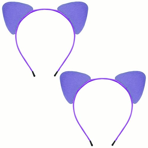 TUTKIMUS 2 Pack Katzenohren Stirnband, weiches pelziges Katzenohr für Frauen Jungen & Mädchen, Cosplay Party Rollenspiel Katzen Kostüm Zubehör, Violett, Medium von TUTKIMUS