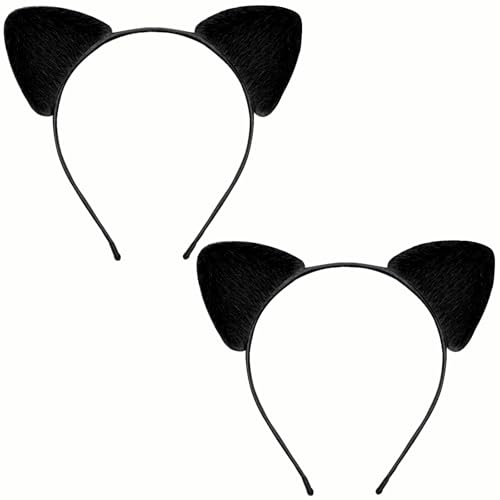 TUTKIMUS 2 Pack Katzenohren Stirnband, weiches pelziges Katzenohr für Frauen Jungen & Mädchen, Cosplay Party Rollenspiel Katzen Kostüm Zubehör, Schwarz, Medium von TUTKIMUS