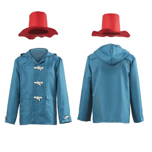 TUTUDEPOT Blauer Hut für Erwachsene, mit Zugband, Knopf, Polsterung, Bären-Kostüm, roter Eimerhut, Halloween, Cosplay-Outfit von TUTUDEPOT