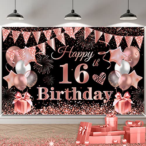 16. Geburtstag Dekoration Schwarz Roségold, Große 16. Schild Poster Foto Stand Hintergrund Geburtstagsfeier Banner, Schwarz und Roségold 16th Geburtstagsbanner für Jungen Mädchen Jubiläum Party Deko 16. Geburtstag Dekoration Schwarz Roségold, Große 16. Schild Poster Foto Stand Hintergrund Geburtstagsfeier Banner, Schwarz und Roségold 16th Geburtstagsbanner für Jungen Mädchen Jubiläum Party Deko von TUTUXMA