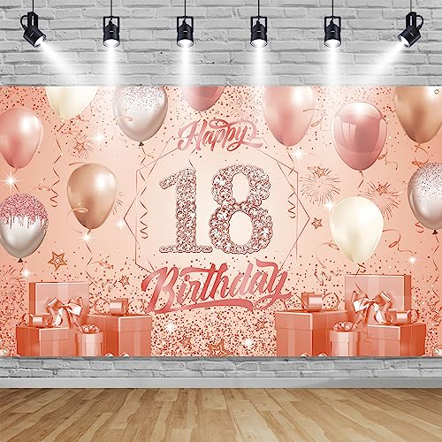 18. Geburtstag Banner Roségold, 18. Geburtstagsfeier Dekorationen Banner, 18. Geburtstag Mädchen Deko, 18. Schild Poster Foto Stand Hintergrund Geburtstagsfeier Banner für 18 Party Geburtstagsdeko von TUTUXMA
