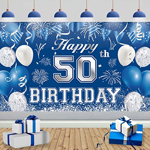 50. Geburtstag Deko Banner Blau Silber, 185x110cm Extra Groß Stoff 50th Geburtstag Hintergrund Schild Poster Banner, 50. Geburtstagsfeier Dekorationen Banner für Mann Geburtstagsdeko Party Deko 50. Geburtstag Deko Banner Blau Silber, 185x110cm Extra Groß Stoff 50th Geburtstag Hintergrund Schild Poster Banner, 50. Geburtstagsfeier Dekorationen Banner für Mann Geburtstagsdeko Party Deko von TUTUXMA