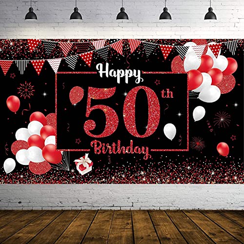50. Geburtstagsfeier Dekorationen Banner Hintergrund Extra Große Rot Schwarz Stoff Schild Poster Geburtstagsfeier Banner für Deko 50 Geburtstag Frau Mann 50. Geburtstagsfeier Dekorationen Banner Hintergrund Extra Große Rot Schwarz Stoff Schild Poster Geburtstagsfeier Banner für Deko 50 Geburtstag Frau Mann von TUTUXMA