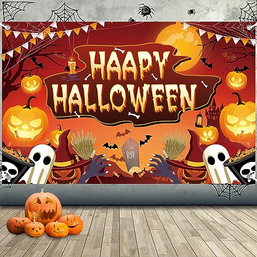 Halloween Deko, Happy Halloween Banner, Extra Große Halloween Hängende Banner Dekoration, Halloween Hintergrund Banner Outdoor, Orange Halloween Party Banner für Haus Wand Veranda Vorhang Deko Halloween Deko, Happy Halloween Banner, Extra Große Halloween Hängende Banner Dekoration, Halloween Hintergrund Banner Outdoor, Orange Halloween Party Banner für Haus Wand Veranda Vorhang Deko von TUTUXMA