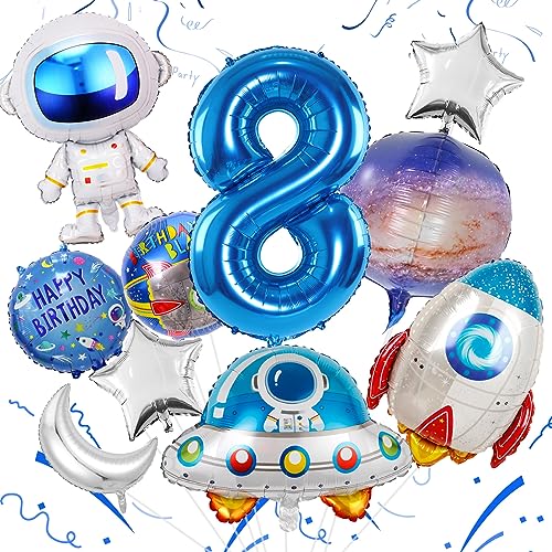 Luftballon Weltraum für Junge 8. Geburtstag Dekoration, 11 Stück Weltraum Astronaut Folienballon, Rakete Raumschiff Ballons mit Sterne Mond Runde Weltraum Ballons für Weltraum Kindergeburtstag Deko von TUTUXMA