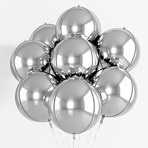 Silver 4D Balloon Kit - 8Pcs Silber Luftballons 8 Stück 22 Zoll 4D Metallic Silber Folienballon Stern Ballon 360 Grad 4D Ball Silber Ballon Geburtstag Baby Shower Hochzeit Abschluss Graduation von TUTUXMA