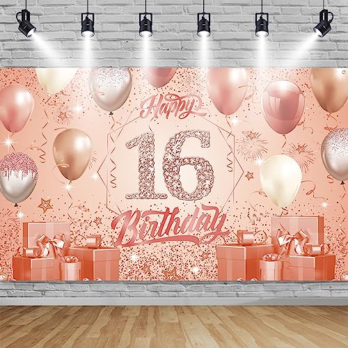 TUTUXMA 16. Geburtstag Deko Banner Roségold, 185 x 110cm Extra Groß Stoff 16th Geburtstag Hintergrund Schild Poster Banner, 16. Geburtstagsfeier Dekorationen Banner für Mädchen Geburtstag Party Deko TUTUXMA 16. Geburtstag Deko Banner Roségold, 185 x 110cm Extra Groß Stoff 16th Geburtstag Hintergrund Schild Poster Banner, 16. Geburtstagsfeier Dekorationen Banner für Mädchen Geburtstag Party Deko von TUTUXMA