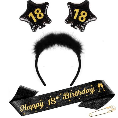 TUZELIYA 18. Geburtstag Mädchen Jungen - 18 Geburtstag Kopfschmuck Mit Geburtstagsgürtel, Anstecknadel - 18. Geburtstag Mädchen Deko Haarschmuck Glitter Schärpe für Birthday Party TUZELIYA 18. Geburtstag Mädchen Jungen - 18 Geburtstag Kopfschmuck Mit Geburtstagsgürtel, Anstecknadel - 18. Geburtstag Mädchen Deko Haarschmuck Glitter Schärpe für Birthday Party von TUZELIYA