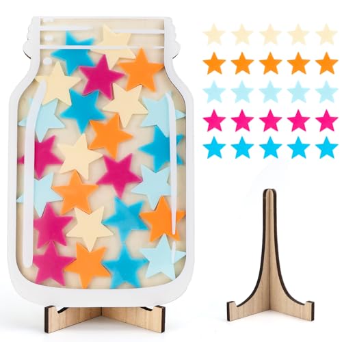 TUZHE Belohnungsglas Klassenzimmer mit 25 Sternen Belohnungssystem Kinder Reward Jar Sterne Anreizglas aus Holz für Gebrauch zu Hauseund in der Schule von TUZHE