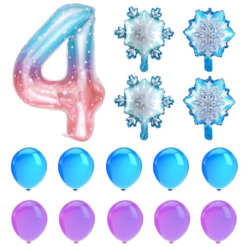 1 Stück Luftballons mit Zahl 4, 4 Stück Schneeflocken-Ballons und 10 Stück blaue und violette Luftballons, Mädchengeburtstagsparty-Zubehör, Party-Szenen-Arrangement. 1 Stück Luftballons mit Zahl 4, 4 Stück Schneeflocken-Ballons und 10 Stück blaue und violette Luftballons, Mädchengeburtstagsparty-Zubehör, Party-Szenen-Arrangement. von TVSVKWE