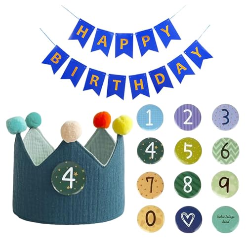 TVSVKWE 1 Set Kindergeburtstagshüte und 1 Set Geburtstagsflaggen, Geburtstagsparty-Zubehör, Partydekorationen, Foto-Requisiten. von TVSVKWE