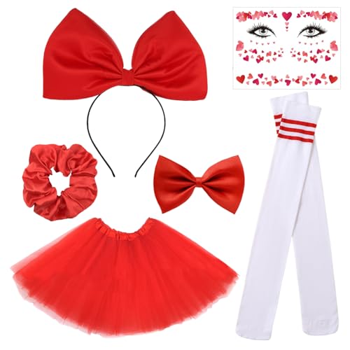 TVSVKWE 1 Set roter Kleidungsanzug, Stirnband, Fliege, Gesicht, Rock, Socken, Haarring, kreativ und modisch, Partyzubehör für Damen. TVSVKWE 1 Set roter Kleidungsanzug, Stirnband, Fliege, Gesicht, Rock, Socken, Haarring, kreativ und modisch, Partyzubehör für Damen. von TVSVKWE