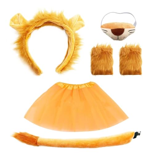 TVSVKWE 1 Stirnband, 1 Nase, 1 Schwanz, 1 Paar Handschuhe und 1 Stück Garnrock, Löwen-Kleidungszubehör, Cosplay-Kostüme, Partyzubehör. TVSVKWE 1 Stirnband, 1 Nase, 1 Schwanz, 1 Paar Handschuhe und 1 Stück Garnrock, Löwen-Kleidungszubehör, Cosplay-Kostüme, Partyzubehör. von TVSVKWE