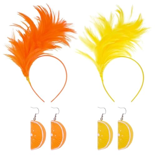 TVSVKWE 2 Feder-Kopfschmuck und 2 Obst-Ohrringe, Party-Dressing-Zubehör, kreativer Design-Schmuck, lustiges Damen-Accessoire. TVSVKWE 2 Feder-Kopfschmuck und 2 Obst-Ohrringe, Party-Dressing-Zubehör, kreativer Design-Schmuck, lustiges Damen-Accessoire. von TVSVKWE