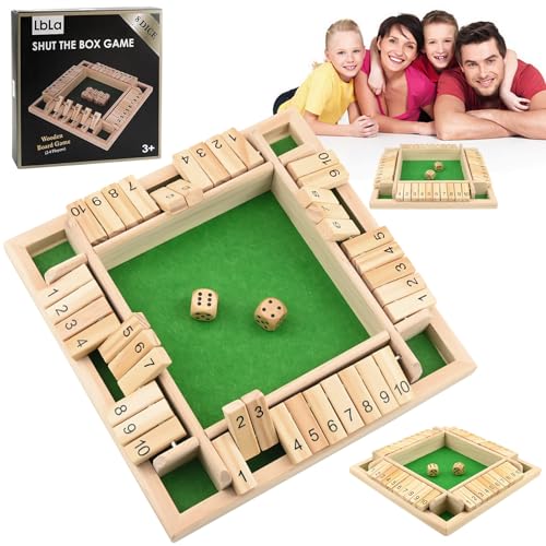 TW1TGOFT Holz Brettspiel, 22,5 x 22,5 cm Shut The Box Spiel, Klassisch Würfelspiel, Lustiges Tabletop Klappenspiel mit 2 Würfel, Zahlenspiel, für Kinder/Erwachsene/Familien/Partys (2–4 Spieler) von TW1TGOFT