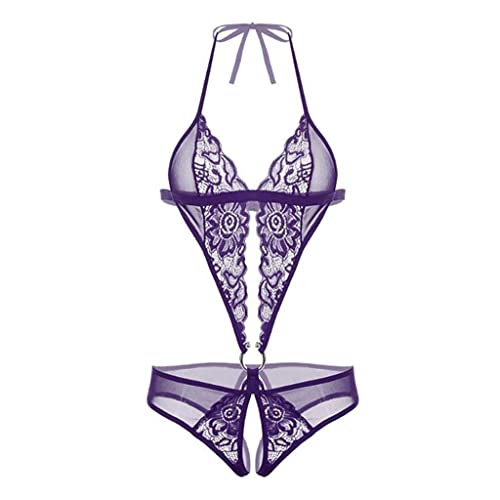 TWIOIOVE Lange Dessous Tiefer V-Ausschnitt Damen-body-Anzug Sexy Kostüm (Purple, S) von TWIOIOVE