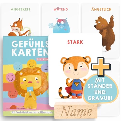 TWIVEE - 42 Gefühlskarten für Kinder - Ab 3 Jahren - Emotionskarten mit Übungen - Bildkarten Gefühle - Stimmungskarten - Gesprächskarten - Selbstregulation (Gefühlskarten mit Kartenständer) von TWIVEE