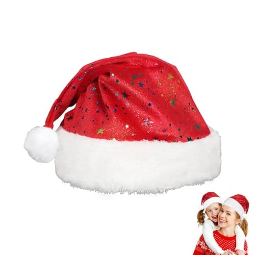 TWSOUL Weihnachtsmütze für Erwachsene,Nikolausmütze Plüsch Weihnachtsmützen,Weihnachtsmann Mütze mit Sternmuster,Weihnachtszubehör Weihnachts Weihnachtsfeiern Geschenk für Frauen,Männer (Rot 1PCS) von TWSOUL