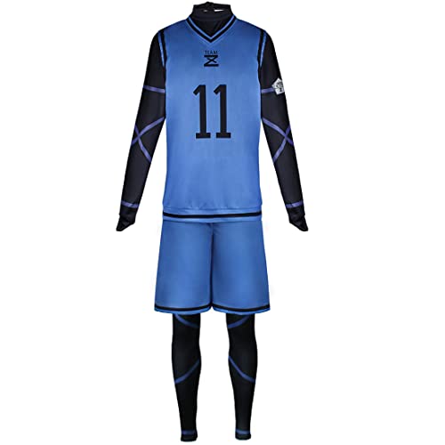 TWSTIV Isagi Yoich Chigiri Hyoma Kostüm Anime Blue Lock Cosplay Fußball Trikot mit Overall Outfit (No.11 Isagi Yoichi, L) von TWSTIV
