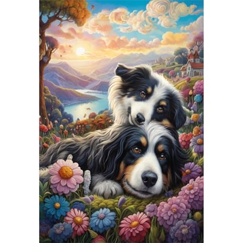TWYYDP 1000 Teile Puzzle für Erwachsene,Blumen 2 Schäferhunde Landschaft,Holzpuzzle TWYYDP 1000 Teile Puzzle für Erwachsene,Blumen 2 Schäferhunde Landschaft,Holzpuzzle von TWYYDP