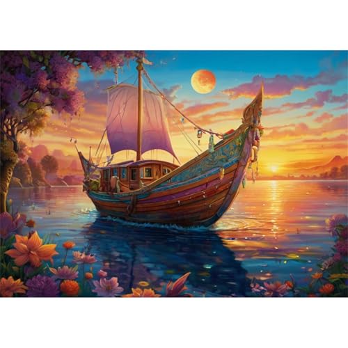 TWYYDP 1000 Teile Puzzle für Erwachsene,Fischerboot Goldene Sonnenuntergangslandschaft,Holzpuzzle TWYYDP 1000 Teile Puzzle für Erwachsene,Fischerboot Goldene Sonnenuntergangslandschaft,Holzpuzzle von TWYYDP