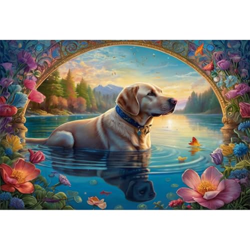 TWYYDP 1000 Teile Puzzle für Erwachsene,Labrador-Hundesee-Wasserlandschaft,Holzpuzzle,Gemälde Zum Sammeln TWYYDP 1000 Teile Puzzle für Erwachsene,Labrador-Hundesee-Wasserlandschaft,Holzpuzzle,Gemälde Zum Sammeln von TWYYDP