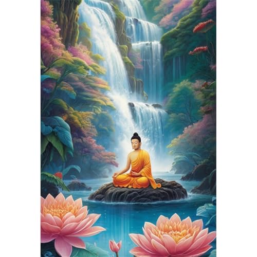 TWYYDP 1000 Teile Puzzle für Erwachsene,Landschaft Von Buddha und Lotus Unter Wasserfall,Holzpuzzle,Gemälde Zum Sammeln TWYYDP 1000 Teile Puzzle für Erwachsene,Landschaft Von Buddha und Lotus Unter Wasserfall,Holzpuzzle,Gemälde Zum Sammeln von TWYYDP