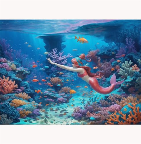 TWYYDP 1000 Teile Puzzle für Erwachsene,Meerjungfrauenmädchen Im Korallenbusch Holzpuzzle,Puzzle-Geschenk von TWYYDP