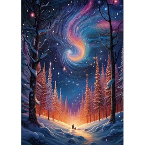 TWYYDP 1000 Teile Puzzle für Erwachsene,Regenbogenfarbener Sternenhimmel und Verschneite Landschaft,Holzpuzzle,Gemälde Zum Sammeln TWYYDP 1000 Teile Puzzle für Erwachsene,Regenbogenfarbener Sternenhimmel und Verschneite Landschaft,Holzpuzzle,Gemälde Zum Sammeln von TWYYDP
