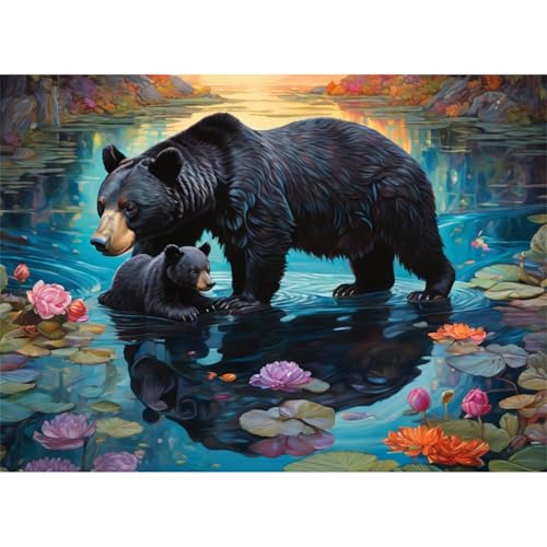 TWYYDP 1000 Teile Puzzle für Erwachsene,Schwarzbären- und Jungtierseelandschaft,Holzpuzzle,Spiele Zum Stressabbau TWYYDP 1000 Teile Puzzle für Erwachsene,Schwarzbären- und Jungtierseelandschaft,Holzpuzzle,Spiele Zum Stressabbau von TWYYDP