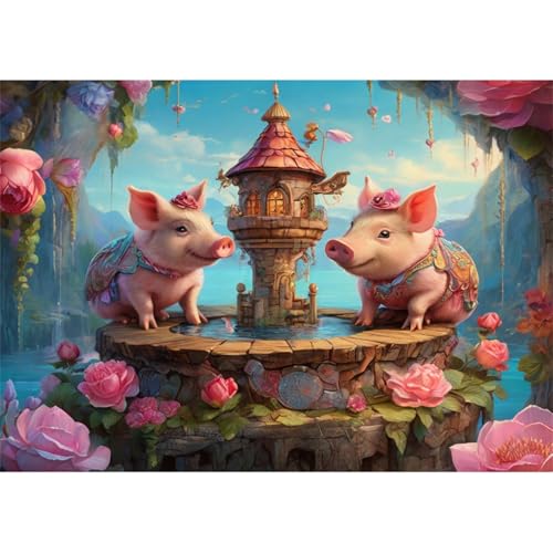 TWYYDP 1000 Teile Puzzle für Erwachsene,Schweinchen und Haus,Holzpuzzle,Spiele Zum Stressabbau TWYYDP 1000 Teile Puzzle für Erwachsene,Schweinchen und Haus,Holzpuzzle,Spiele Zum Stressabbau von TWYYDP